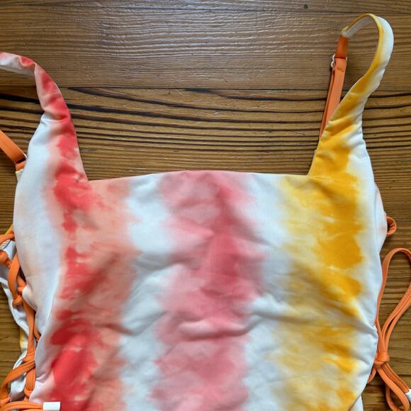 Sanctuary pink yellow orange tie dyed lace side one piece swimsuit SIZE L - Picture 3 of 8
